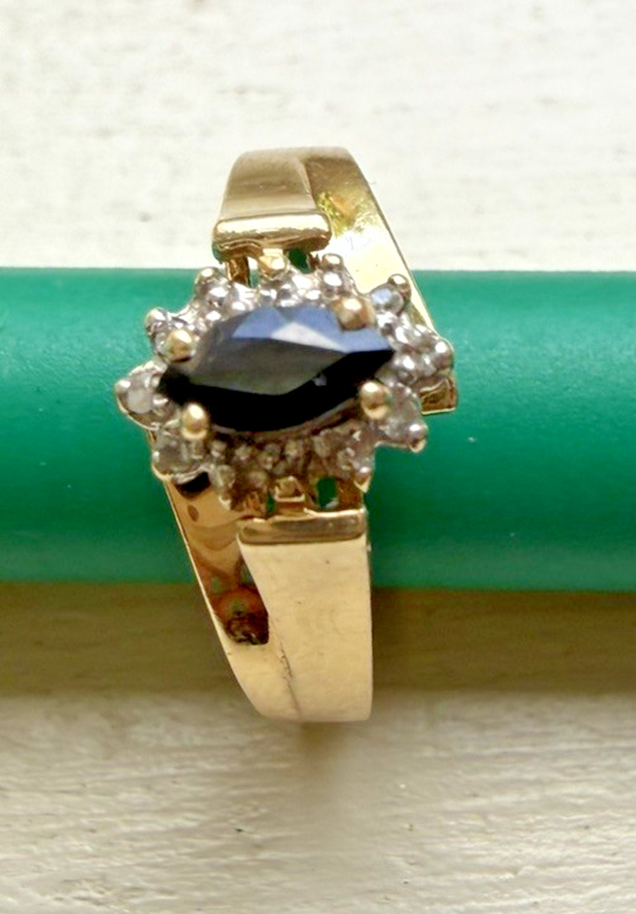 10K YELLOW GOLD MARQUISE CUT SAPPHIRE CZ HALO RING BYPASS WRAP BAND Magic Glo